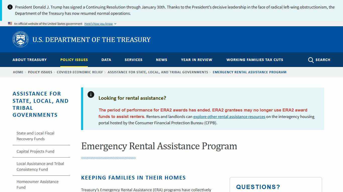 Emergency Rental Assistance Program | U.S. Department of the Treasury